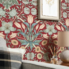 Pomegranate Grove Wallpaper in Rich Red Multi