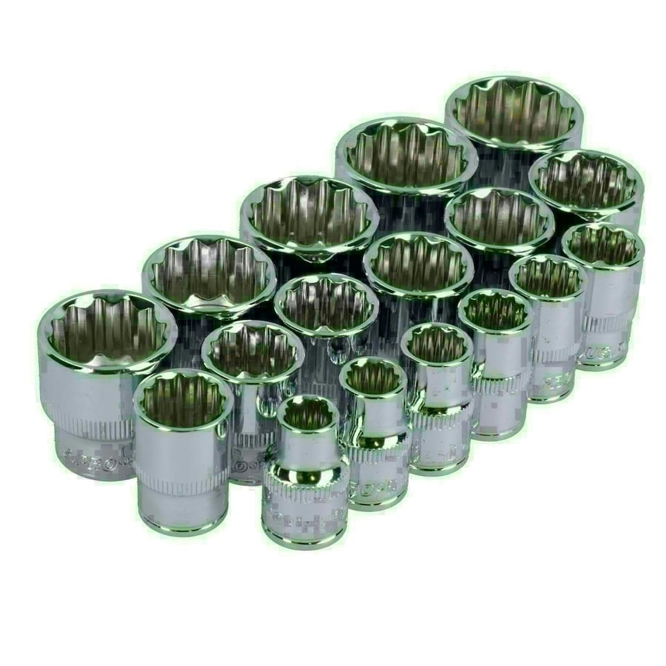 image 1 of 3/8" Drive Shallow Metric MM Shallow Sockets Bi-Hex 12 Point 8mm - 24mm 17pc