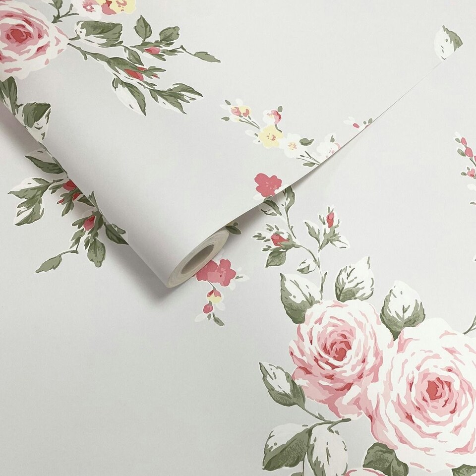 image 1 of Muriva Catherine Lansfield Canterbury Floral Wallpaper - Red/Grey - 10m x 53cm Red