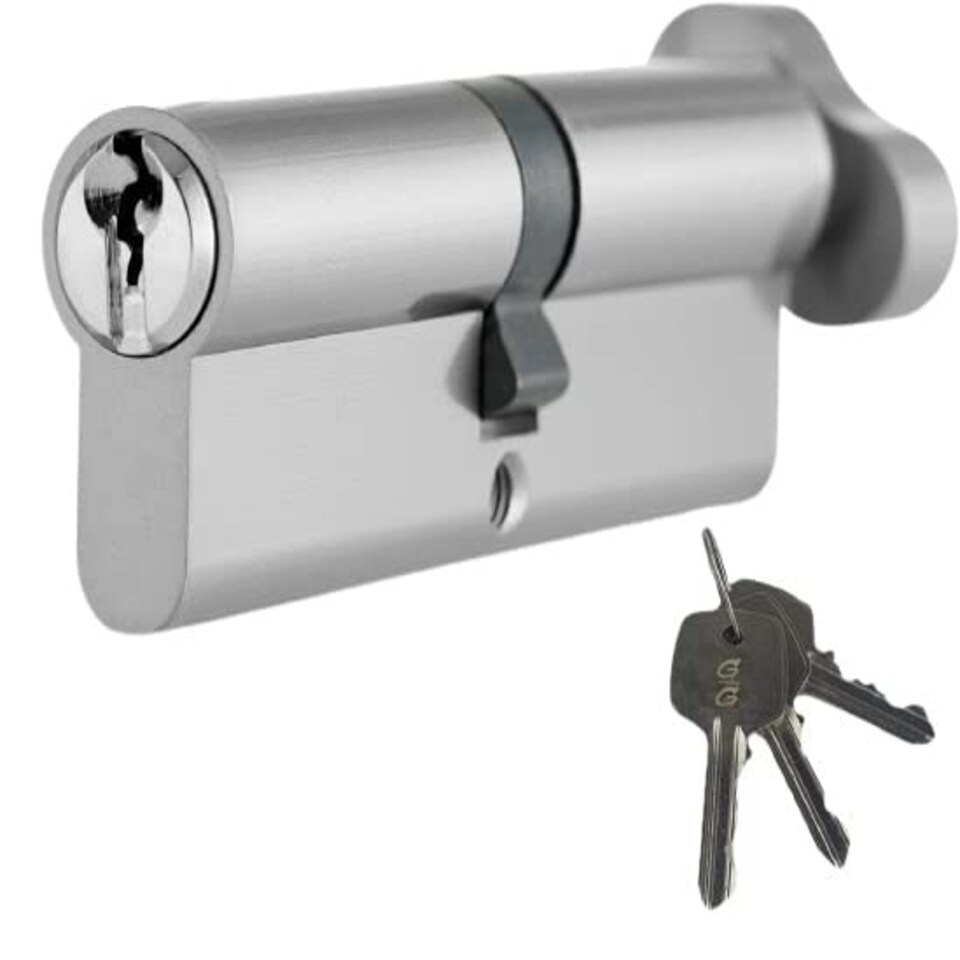 image 1 of Golden Grace Thumb Turn Euro Cylinder Lock in Chrome Finish, Euro Door Barrel Lock with 3 Keys Chrome