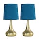 image 1 of ValueLights Teardrop Pair Gold Touch Table Lamps Blue Shade | Blue