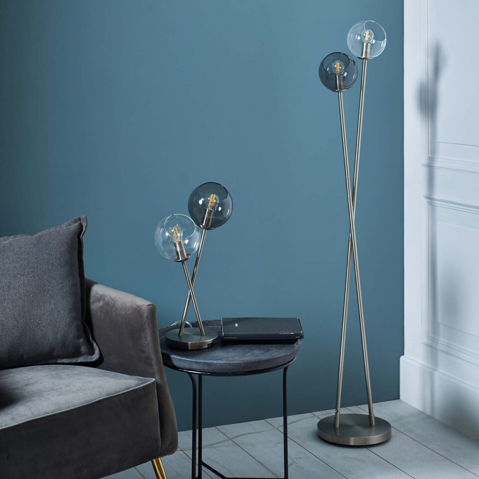 image 1 of Branco 2 Light Chrome & Smoked Glass Table Lamp