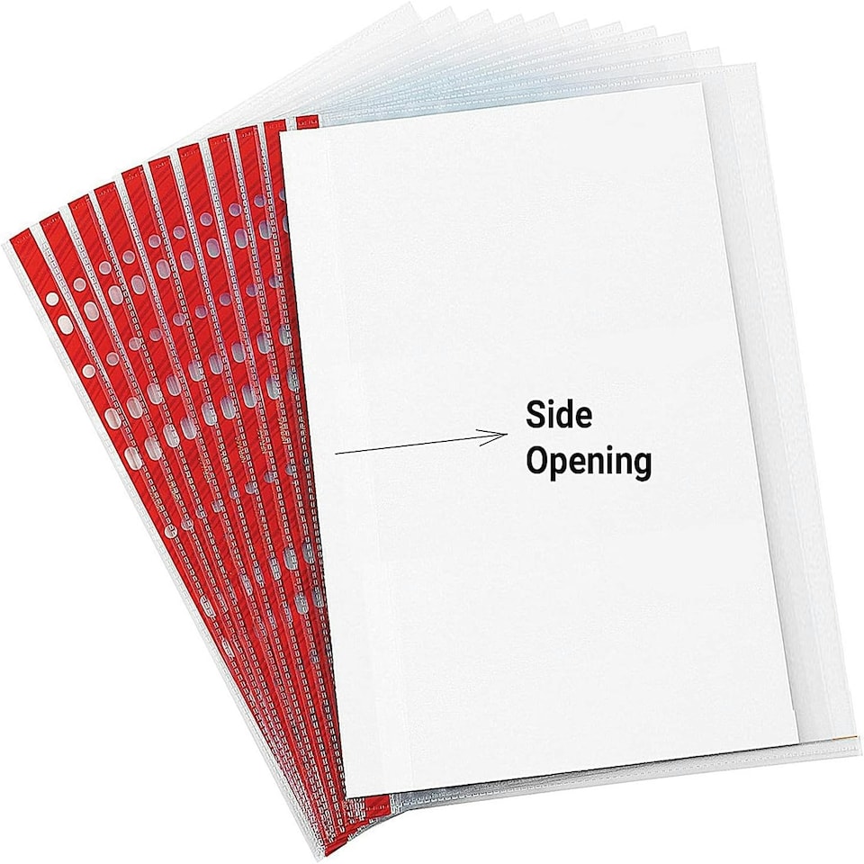 image 1 of Pack of 25 A4 Side Opening Red Strip Delux Punched Pockets
