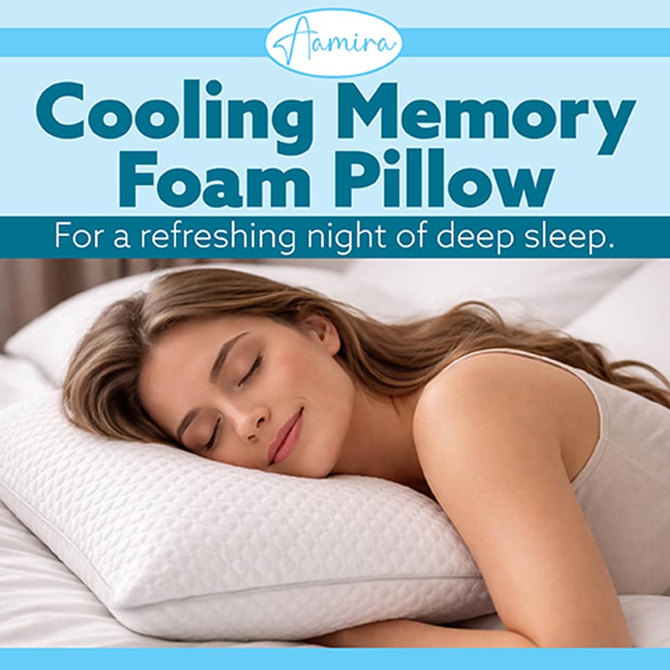 image 1 of Aamira Cooling Memory Foam Pillow Adjustable Orthopaedic Support Washable Cover 1 Pack | White | White | 1 Pack | 1
