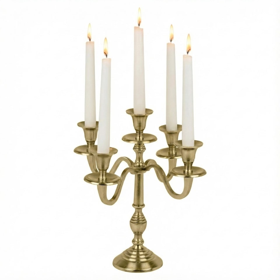 image 1 of 5 Arm Metal Candle Holder Stand Vintage Candelabra Centrepiece Home Decor 30cm | Gold | Gold | 1