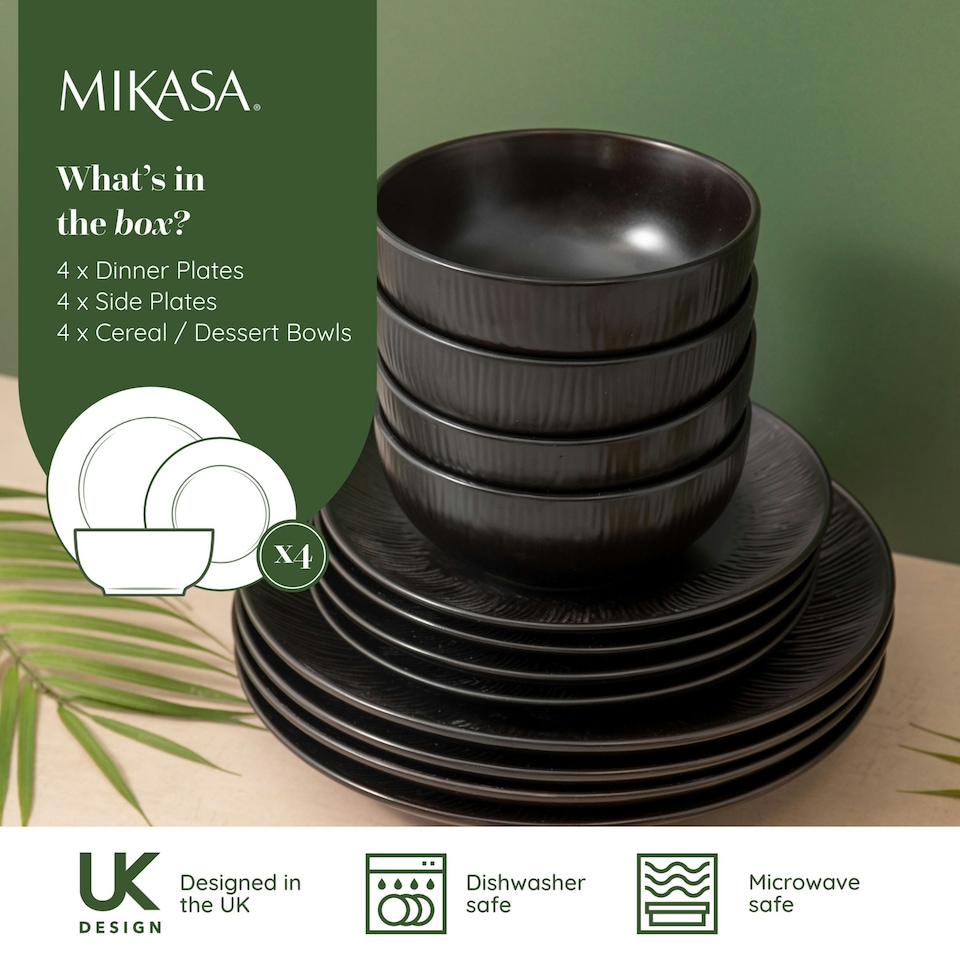 image 1 of Mikasa Dinner Set Black Ceramic 12 Piece