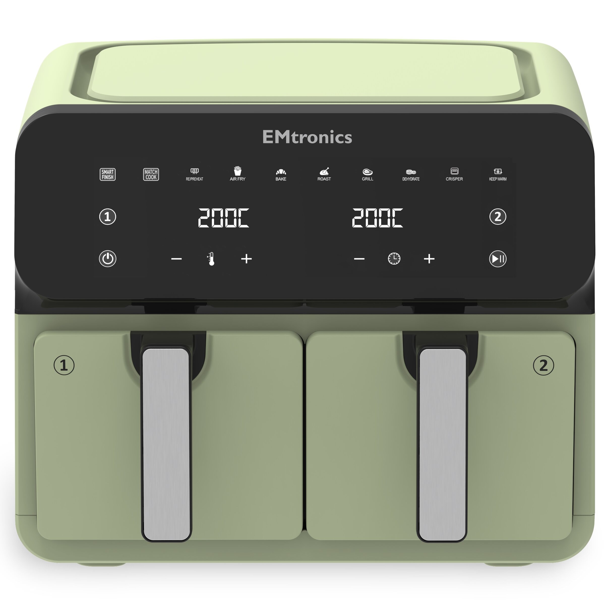 EMtronics 8L Double Basket Air Fryer - Sage Green