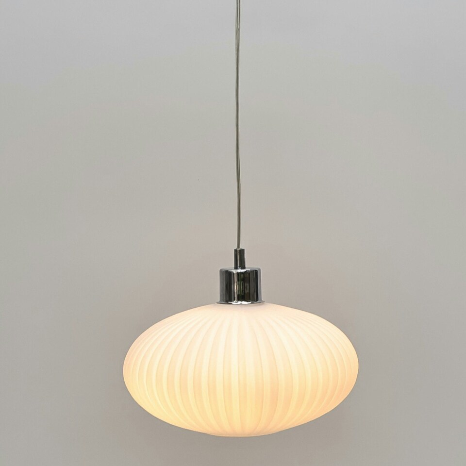 image 1 of First Choice Lighting Set of 2 Baton White Ribbed Glass Easy Fit Pendant Shades White