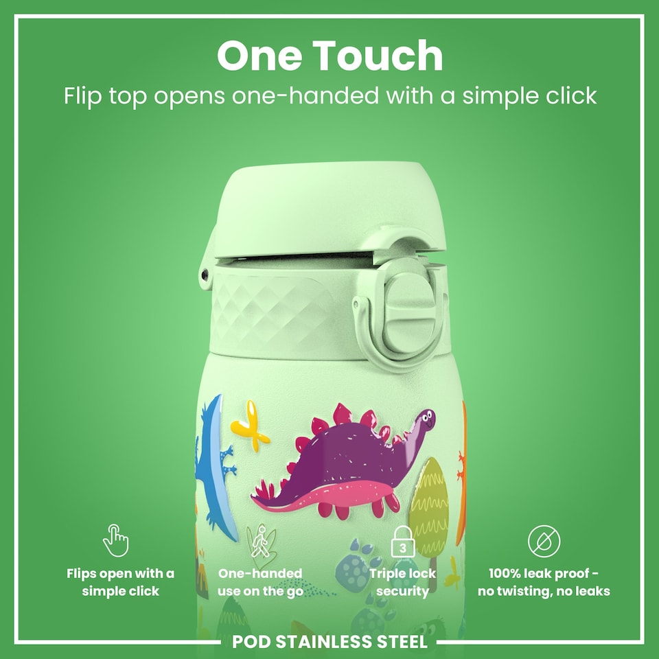 image 1 of Leak Proof Water Bottle, Vacuum Insulated, 320ml (11oz) | Green | Dinosaur | One Size