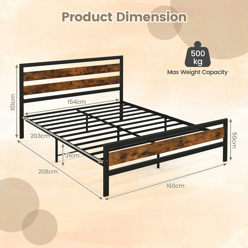 image 1 of COSTWAY King Size Bed Frame Metal Platform Bed
