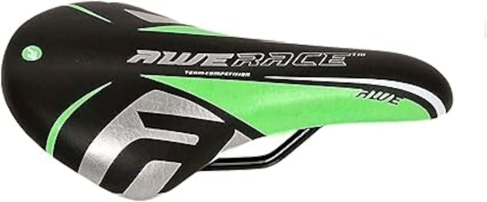 image 1 of AWE Unisex-Youth Junior MTB Green/Black/Silver Bike Seat/Saddle With Steel Rails