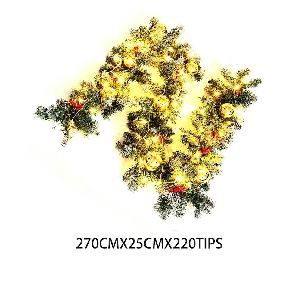 image 1 of Living and Home 270cm Pre-lit Artificial Greenery Christmas Garland Decor