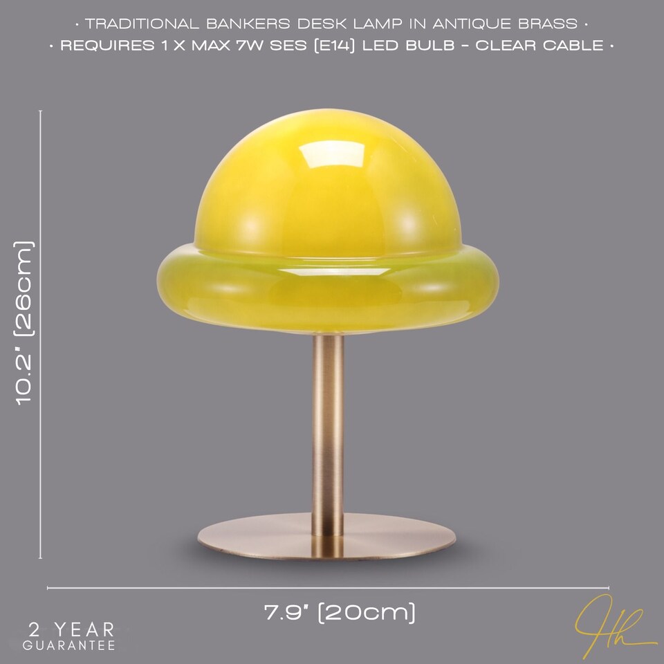 image 1 of Traditional Antique Brass Bankers Desk Lamp with Green Mushroom Glass Shade