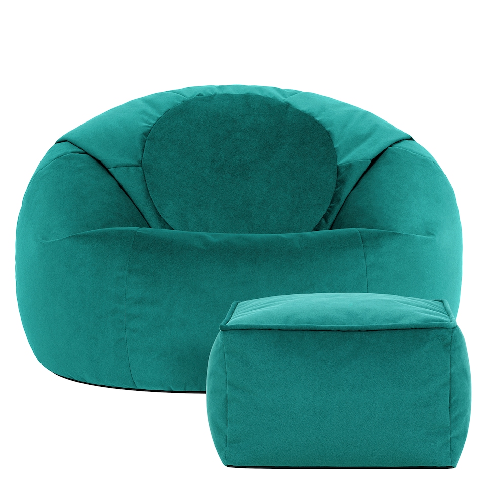 image 1 of icon Kingston Classic  Velvet Bean Bag Chair and Square Footstool Velvet, Teal