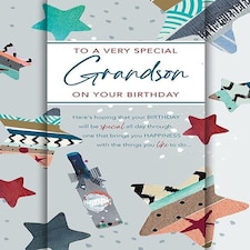Words 'n' Wishes Traditional Grandson Birthday Card - Very Special Grandson - Contemporary Star Design - Made in the UK - Eco-Friendly