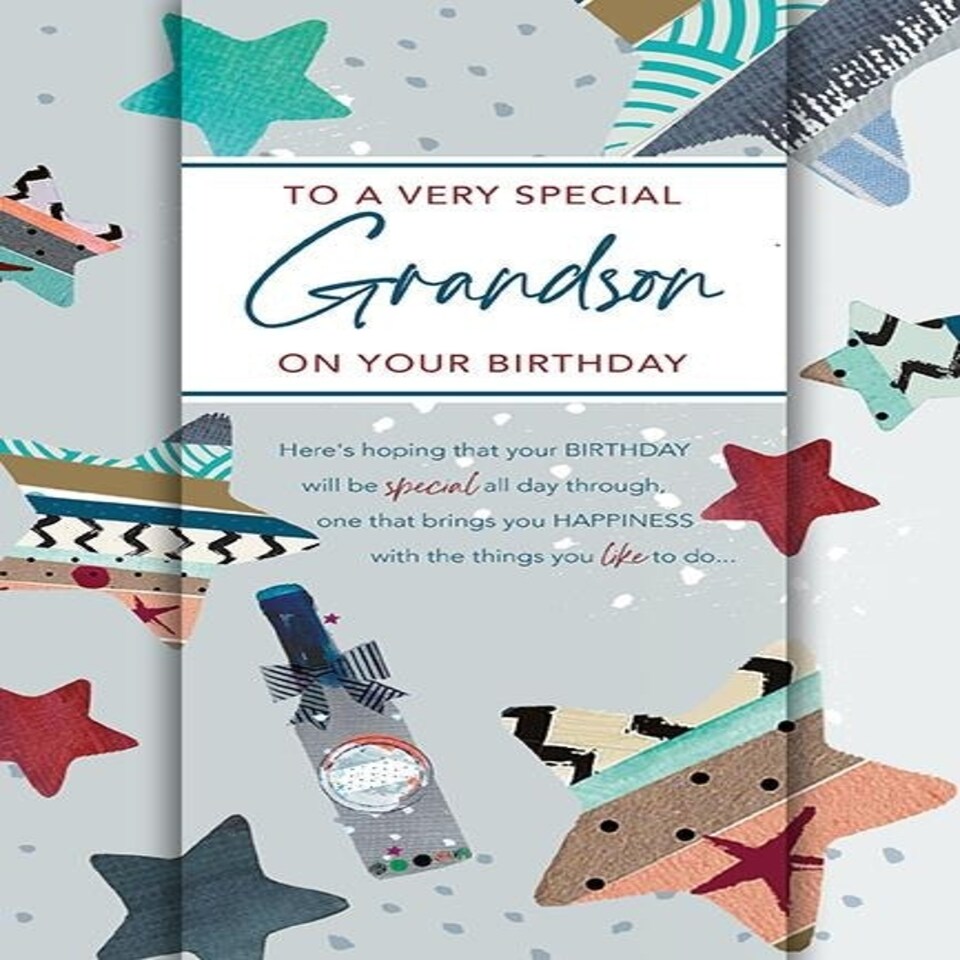 Words 'n' Wishes Traditional Grandson Birthday Card - Very Special Grandson - Contemporary Star Design - Made in the UK - Eco-Friendly