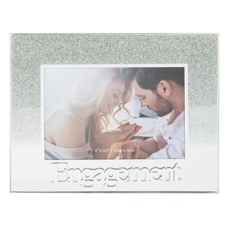 image 1 of Silver Glitter Engagement Glass Picture Frame with Acrylic Letters - 5" x 3.5" Clear | One Size
