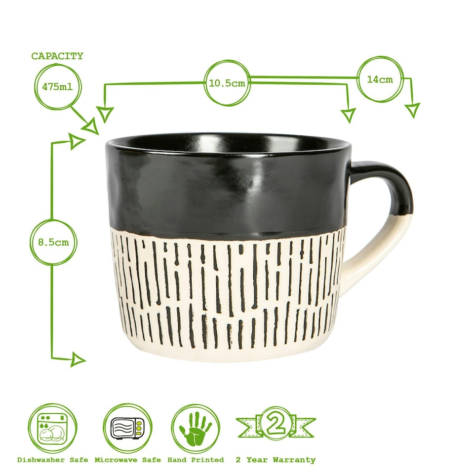 image 1 of Nicola Spring Ceramic Dipped Dash Coffee Mugs - 475ml - 6 Colours