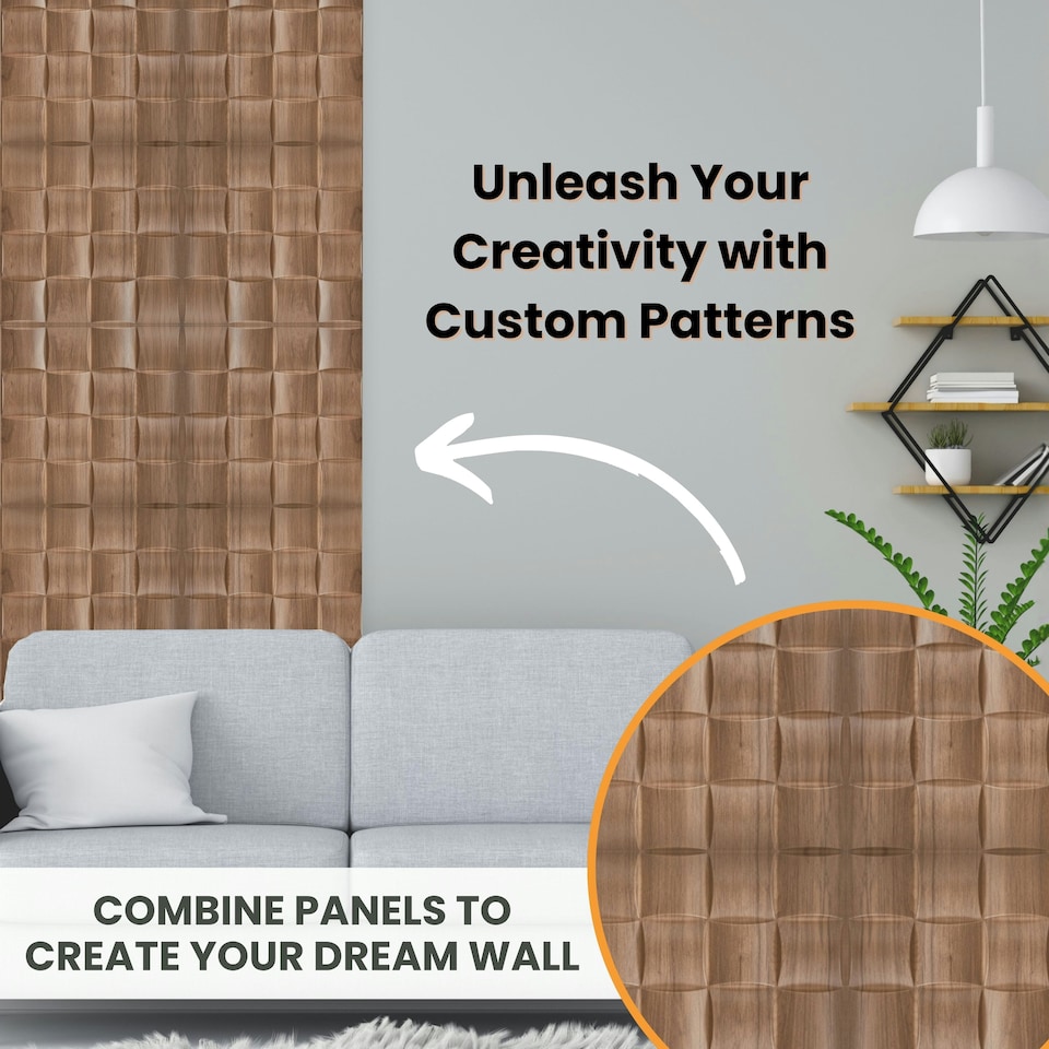 image 1 of NOVECRAFTO Lattice Effect 3D Wall Panels – 6 Sheets Covering 1.5m² | 16.15ft² Interior Cladding Set | Square Grid Design – Each Panel 50x50cm Wooden