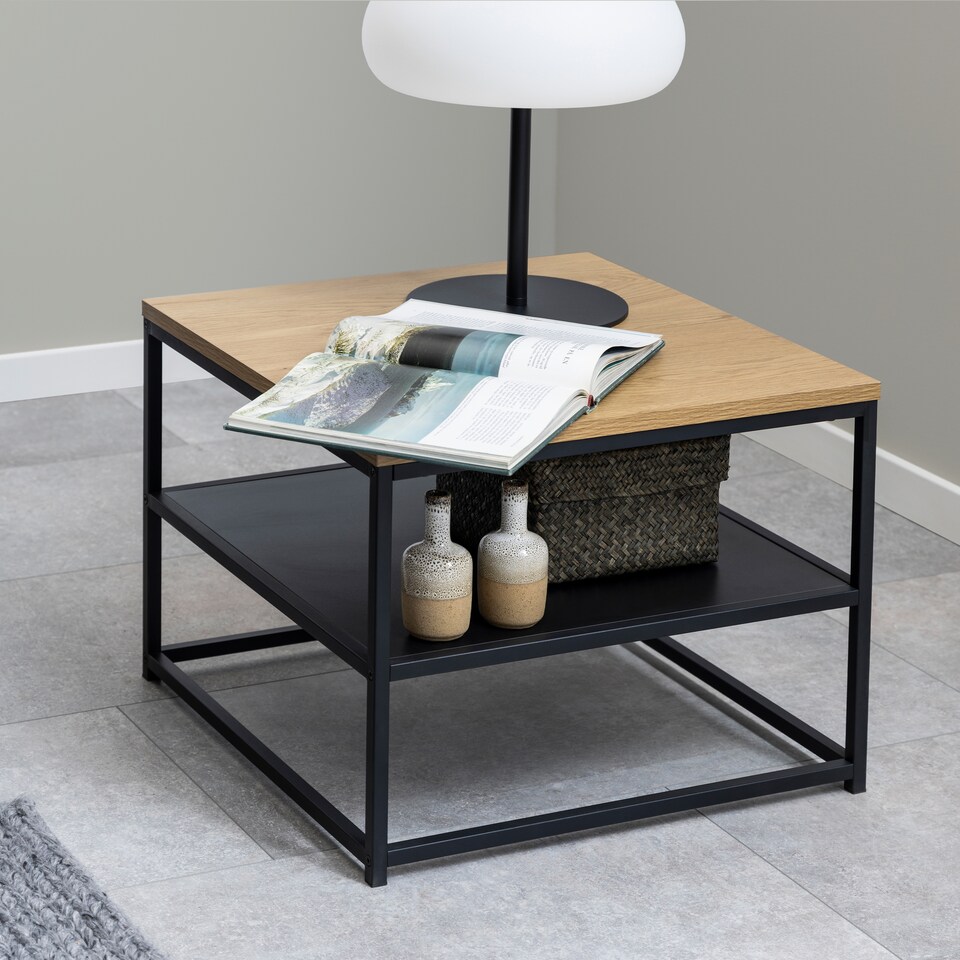 image 1 of Gila Square Coffee Table with Open Shelf in Oak & Black