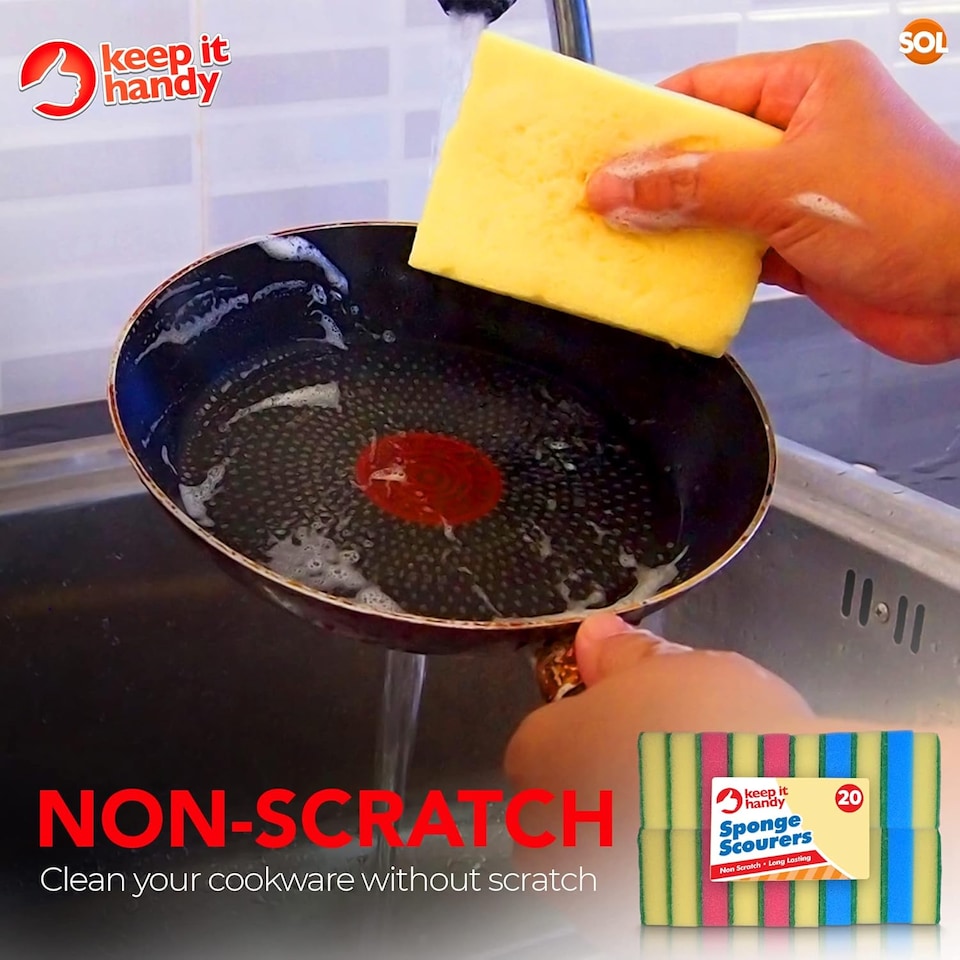 image 1 of 20pk Small Sponge Scourers – Blue, Pink & Yellow Washing Up Sponges for Dishwashing, Kitchen Cleaning & Daily Home Use