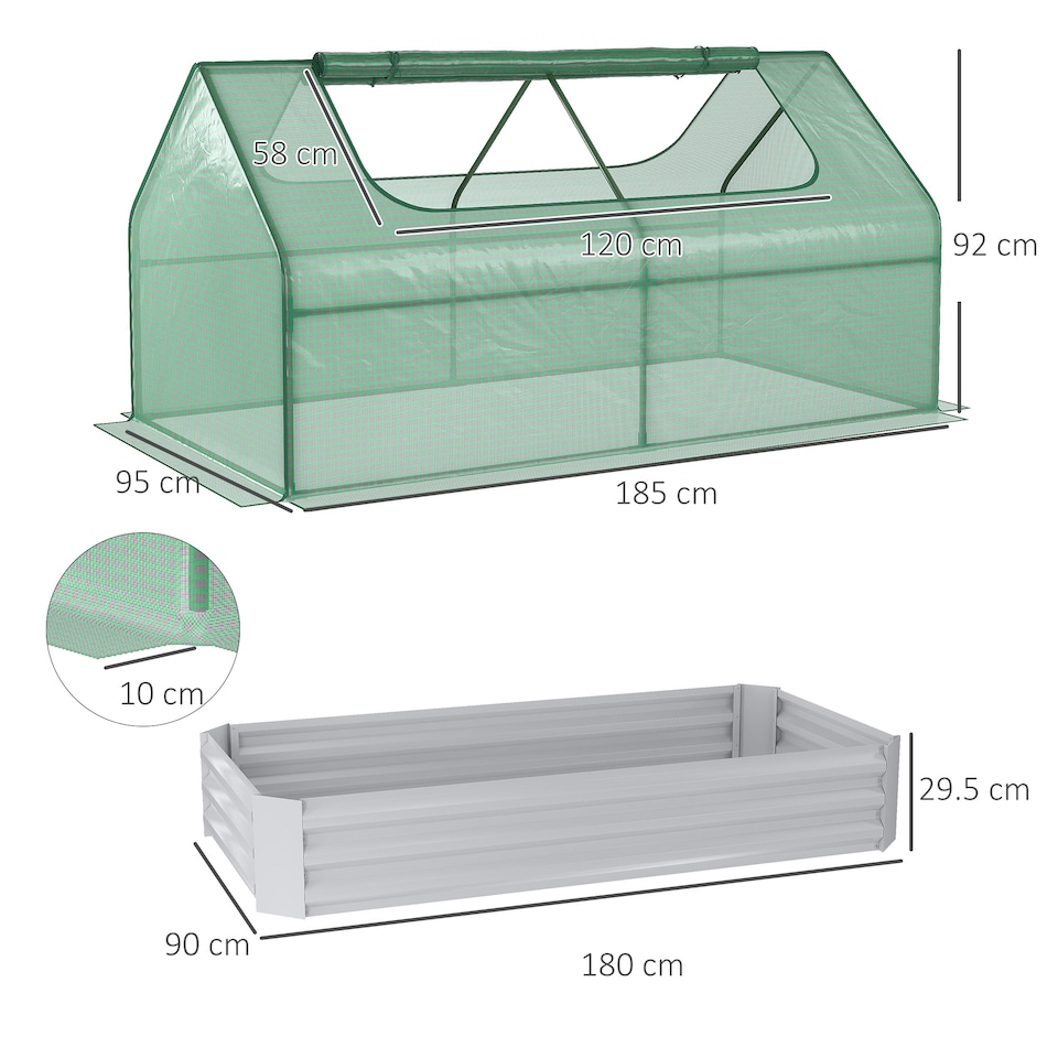 image 1 of Outsunny Raised Garden Bed Planter Box with Greenhouse, Large Window, Clear