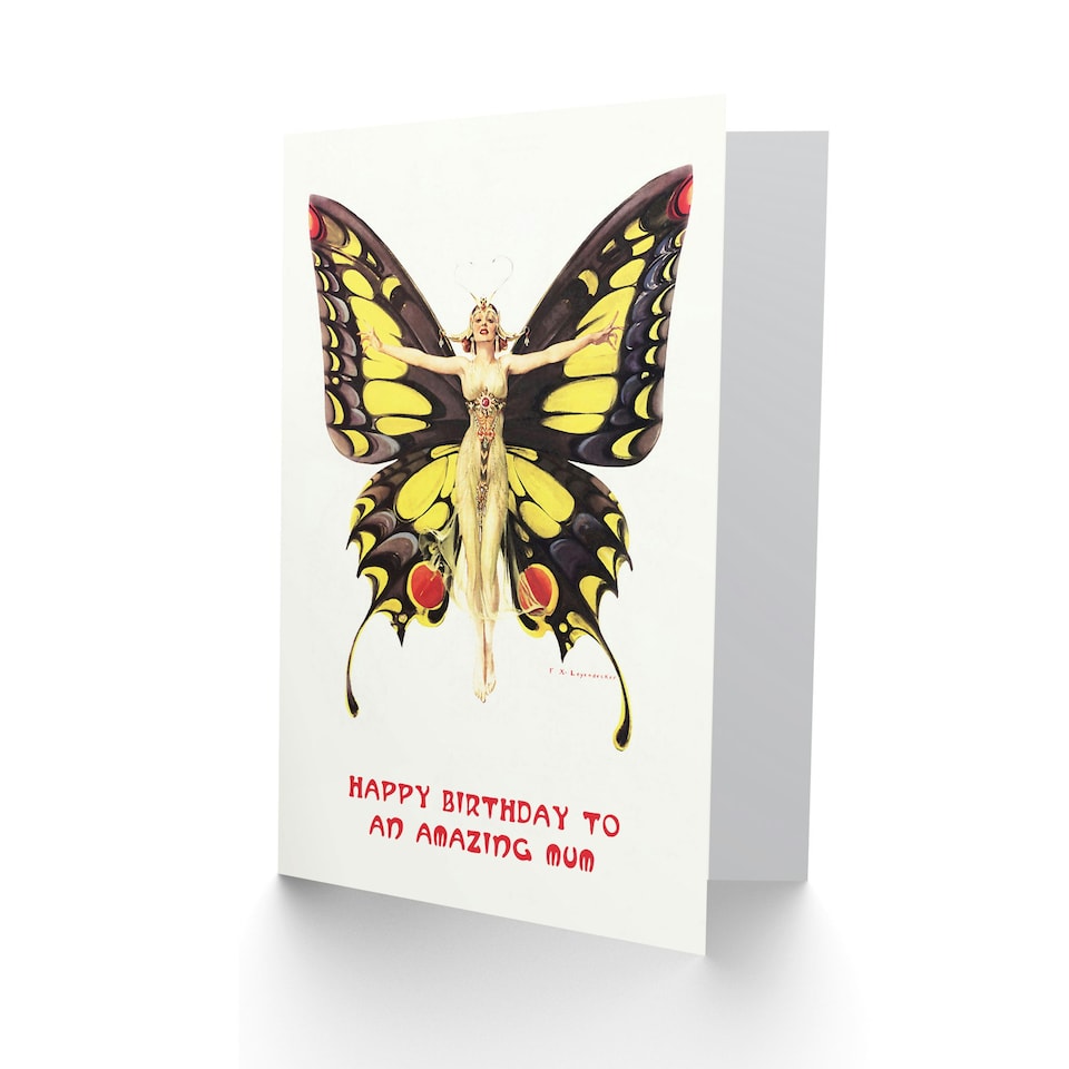 image 1 of 1920S Nouveau Butterfly Woman Elegant Fun Mum Birthday Card