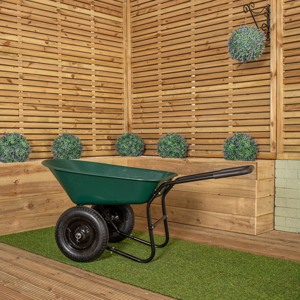 image 1 of Heavy Duty 2 Wheel Outdoor Pneumatic Plastic Garden Wheelbarrow in Green