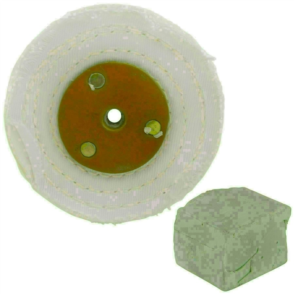 image 1 of White Close Stitched Polishing Buffing Mop 4" x 1.5" 3 Row With Compound 250g