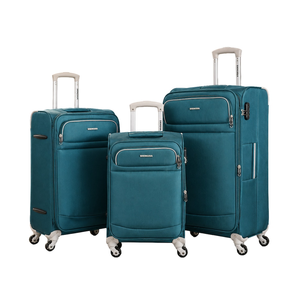 image 1 of Fergana Soft Case 3 Piece Suitcase Set Lightweight Expandable Fabric Spinner Luggage Teal
