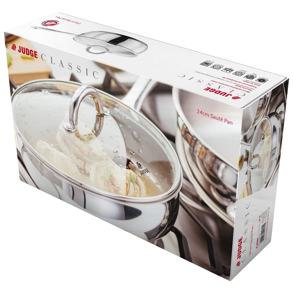 image 1 of Judge Classic Stainless Steel Saute Pan with Glass Lid 24cm
