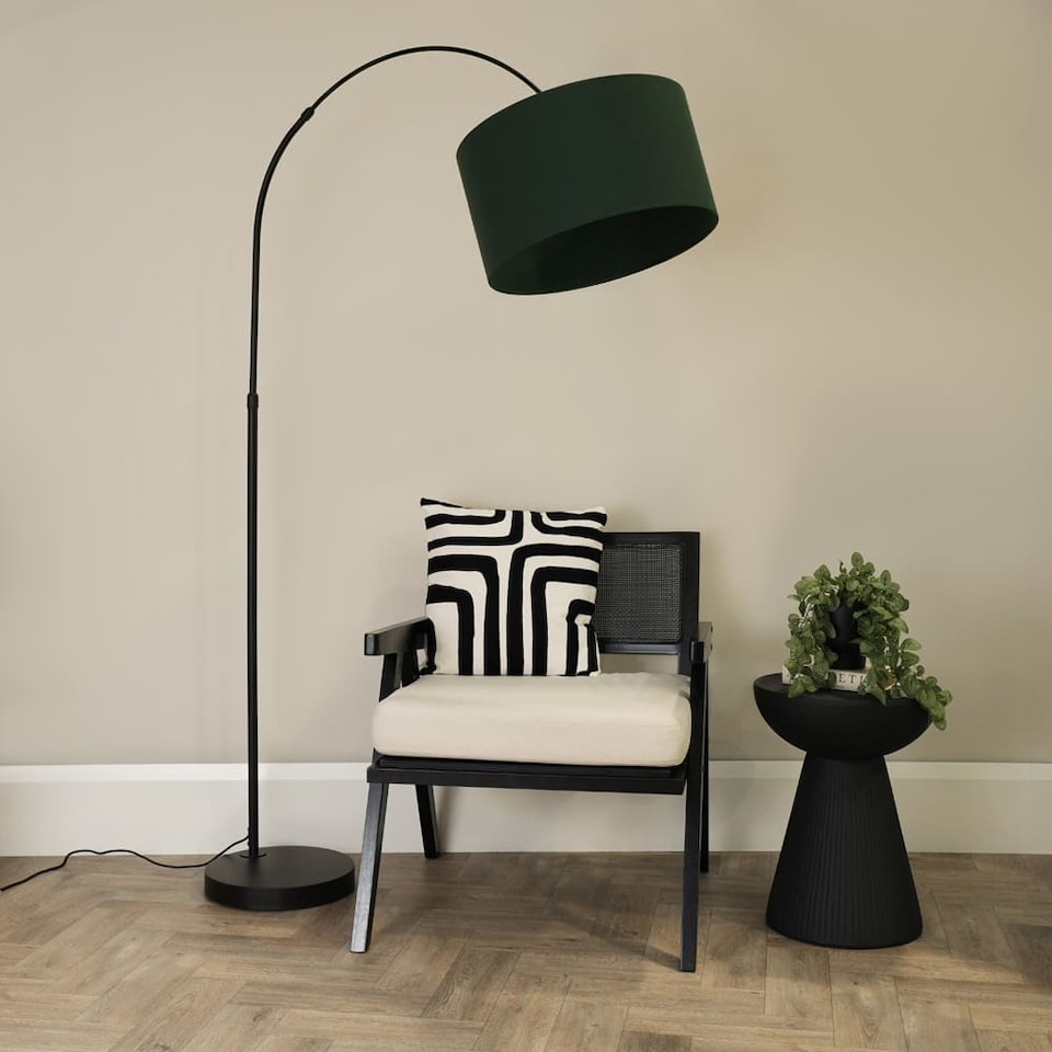 image 1 of ValueLights Louis Black Arched Curved Floor Lamp Forest Green Shade