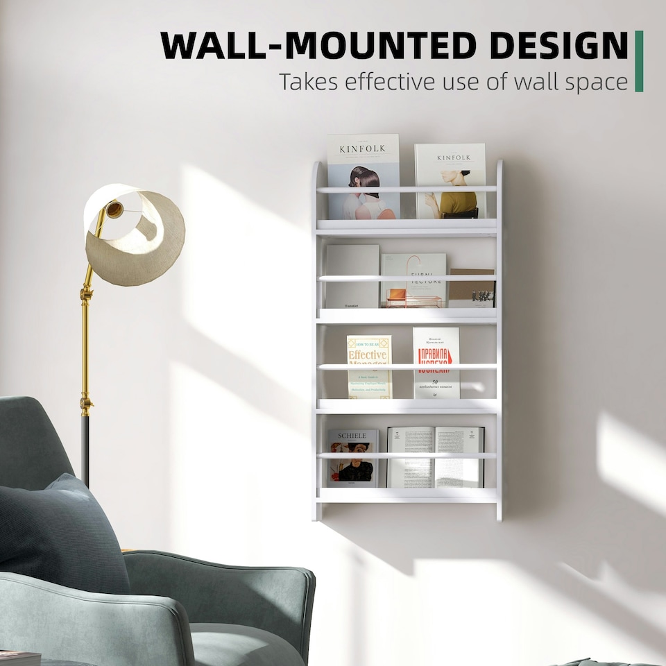 image 1 of HOMCOM Wall-Mounted/Standing 4-Tier Wood Book Shelf Water Resist