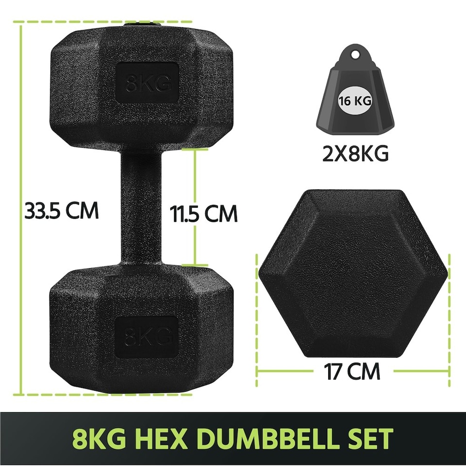 image 1 of Yaheetech 2x8kg (Sold in Pair) Hex Dumbbells Set Black