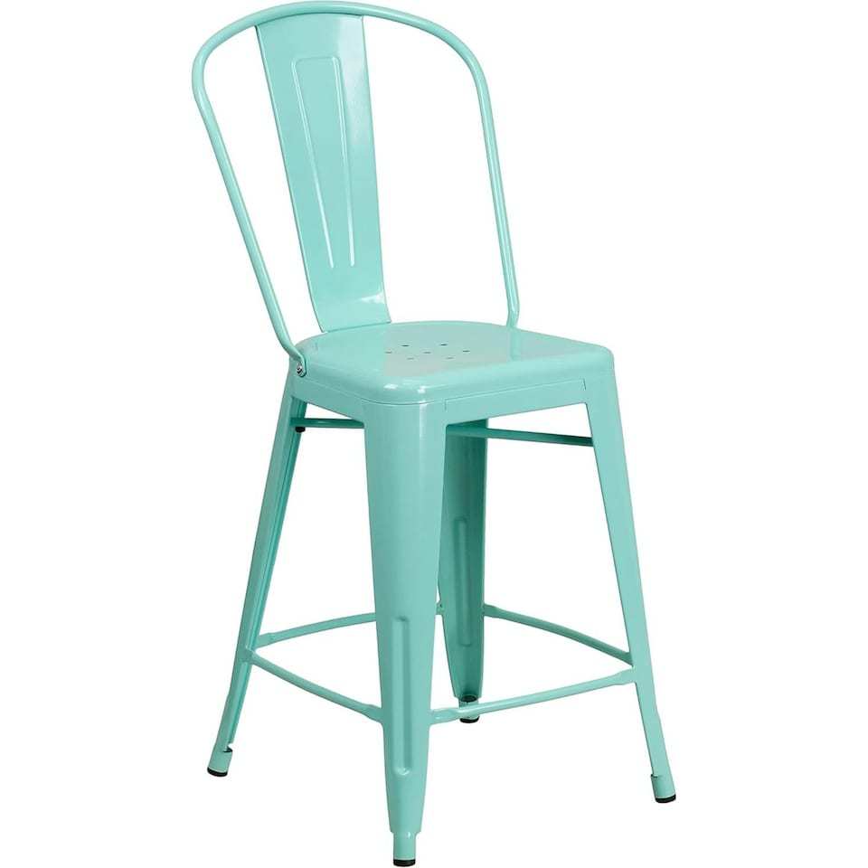 image 1 of Blake 24" Industrial Style Bar Stool Chair, Mint Green - Set of 4 - Modern Metal Counter Height Green