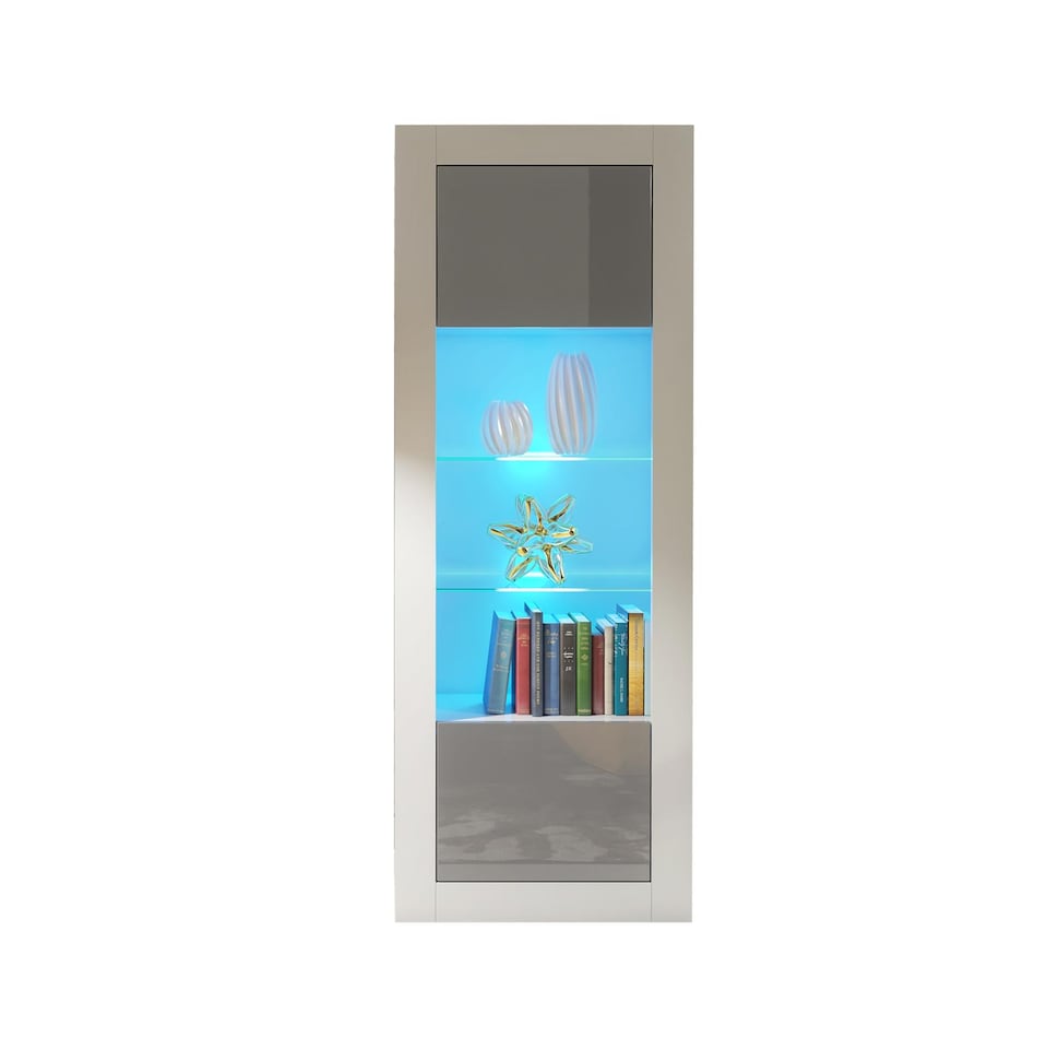 image 1 of Display Cabinet Bookcase Sideboard Storage Cabinet Cupboard Grey High Gloss LED 170cm