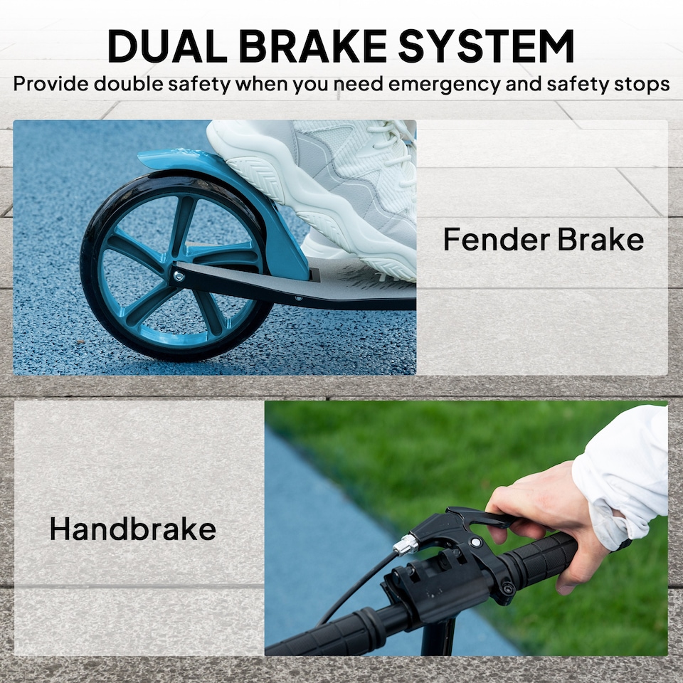 image 1 of HOMCOM Folding Kick Scooter for 14+ w/ Adjustable Height | Red | Blue and Black | 91.5L x 36.5W x 91-104H cm