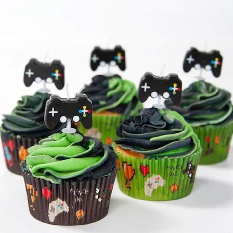 image 1 of Gaming Party Birthday Pick Candles - Pack of 5 | Black
