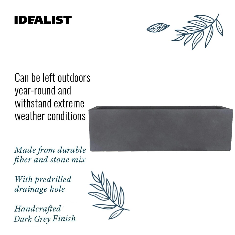 image 1 of Window Box Light Concrete Dark Grey Garden Planter L60 W17 H17.5 cm, 18 ltrs Cap.