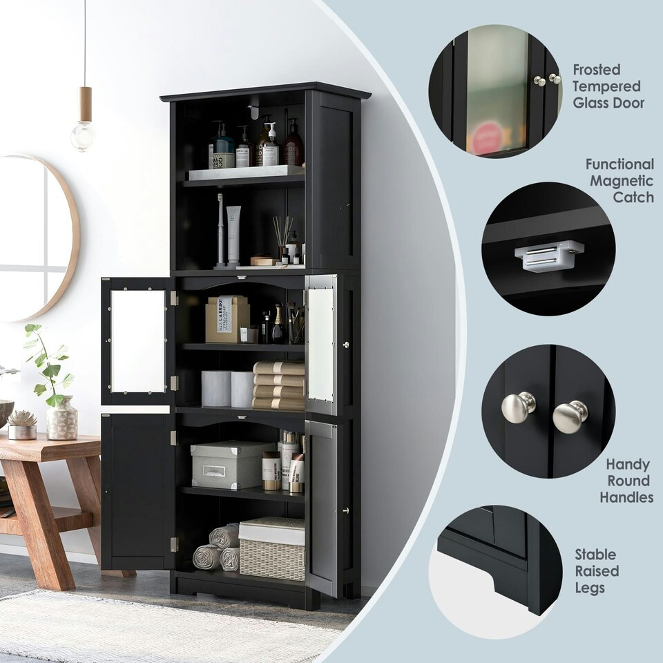 image 1 of COSTWAY Bathroom Storage Cabinet 2 Doors Display Organizer Black Black