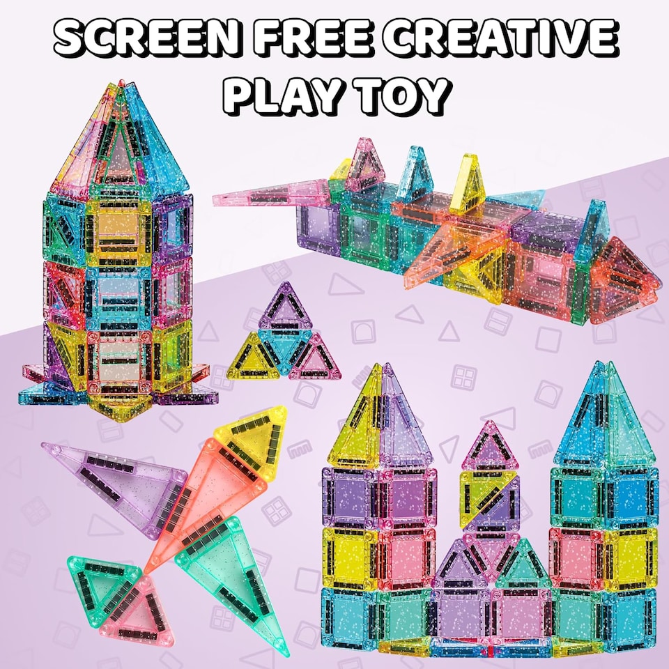 image 1 of Science Kidz 44-Piece Glitter Series Mini Magnetic Tiles Travel Set