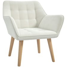 HOMCOM Velvet-Feel Accent Chair with Arms Slanted Back Wood Legs Cream