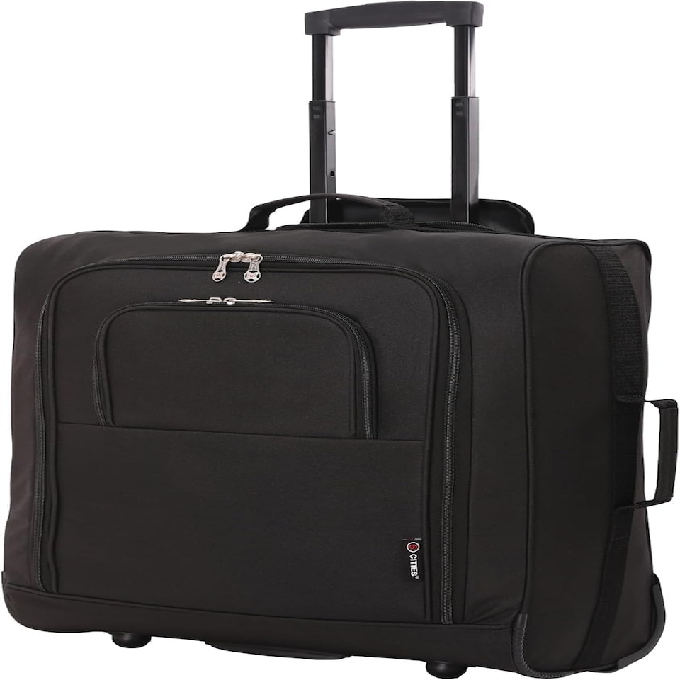 image 1 of 5 Cities 56x45x25 Trolley Bag EasyJet/British Airways/Jet2 Maximum Cabin Approved Carry On Suitcase 60L Capacity with 2 Wheels Lightweight Travel 2 YearWarranty Black | Black | Cabin Bag