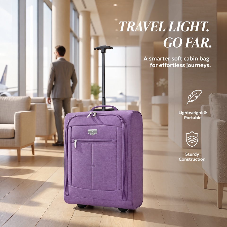 image 1 of Lugg Jupiter Soft Cabin Bag 55x40x20cm Lightweight Wheeled Trolley Ryanair Size