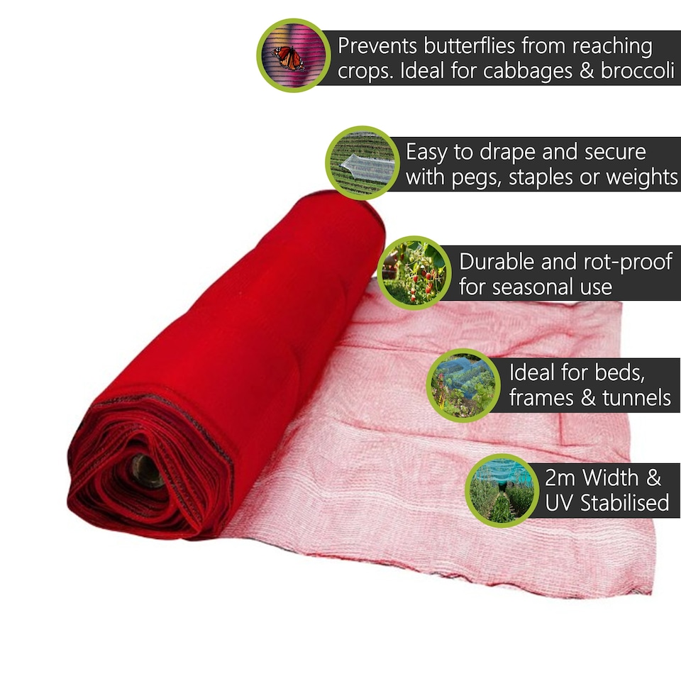 image 1 of Pegdev Red Butterfly Netting UV Stabilised Mesh for Vegetables and Plants 20m