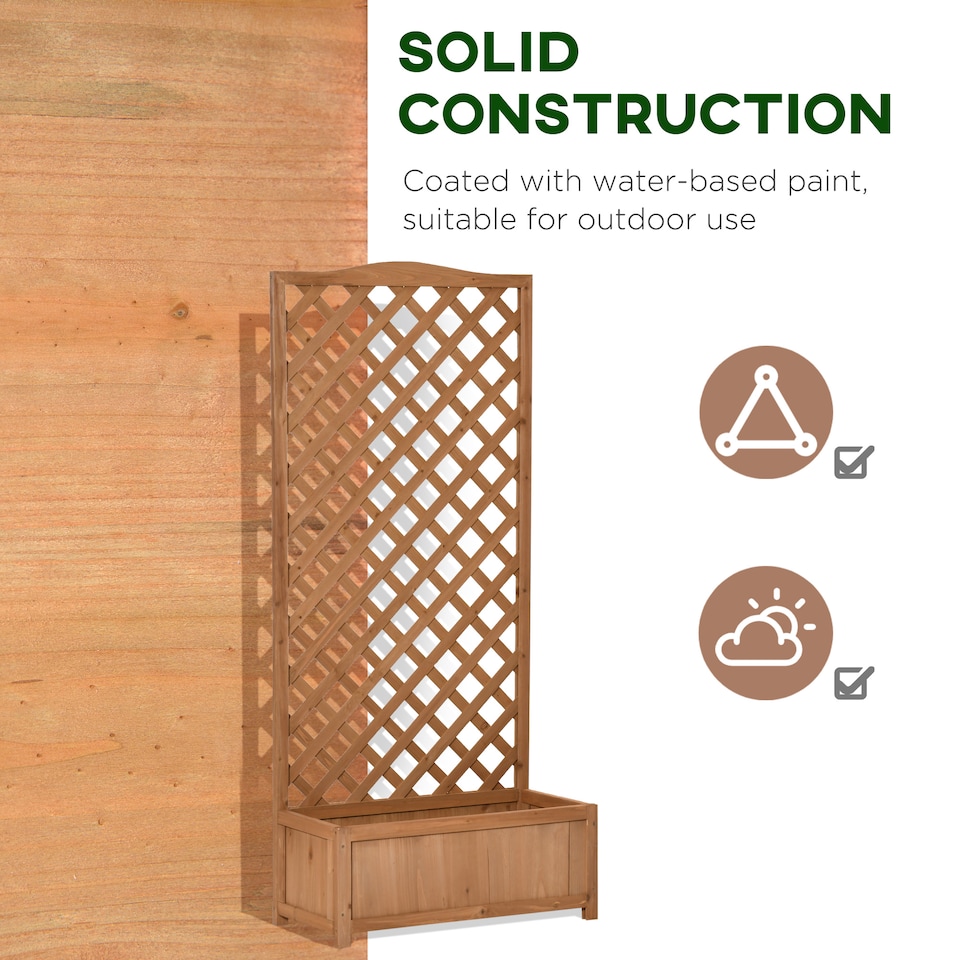 image 1 of Outsunny Garden Wooden Planter Box with Trellis Flower Raised Bed Brown | Brown | Brown