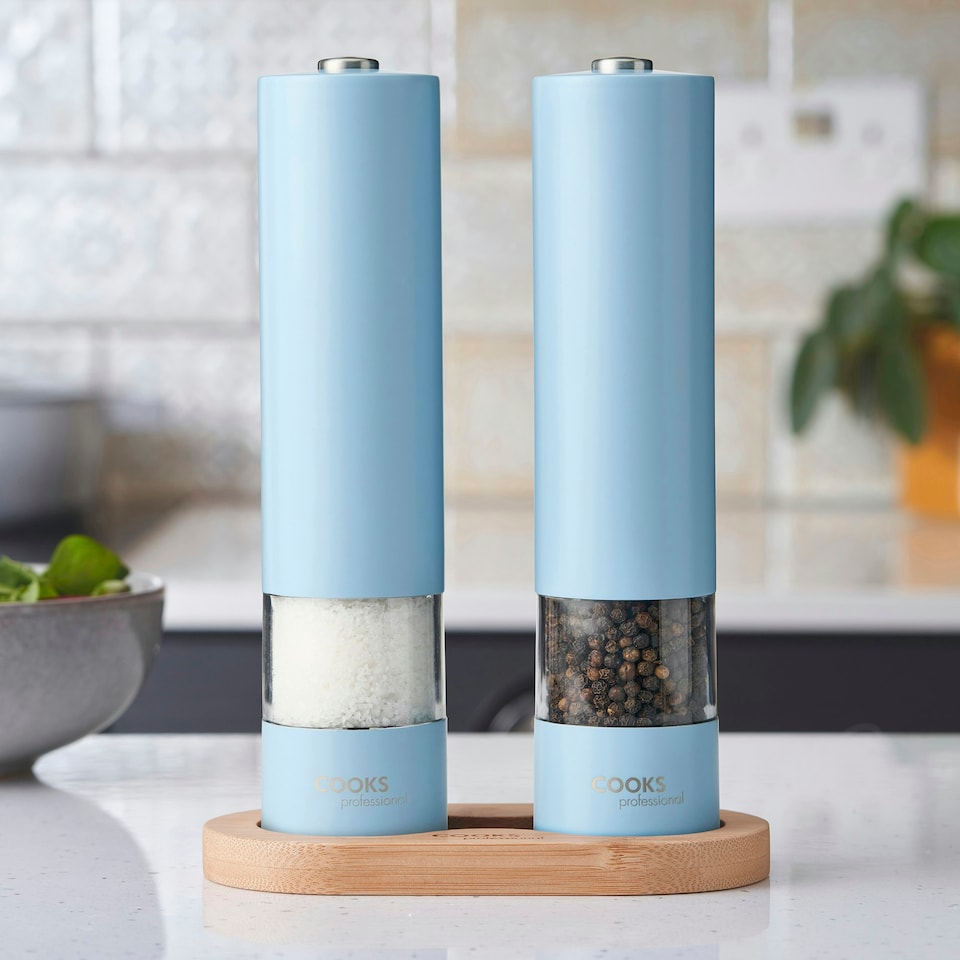 image 1 of Cooks Professional Electric Salt & Pepper Mill Set with Bamboo Base