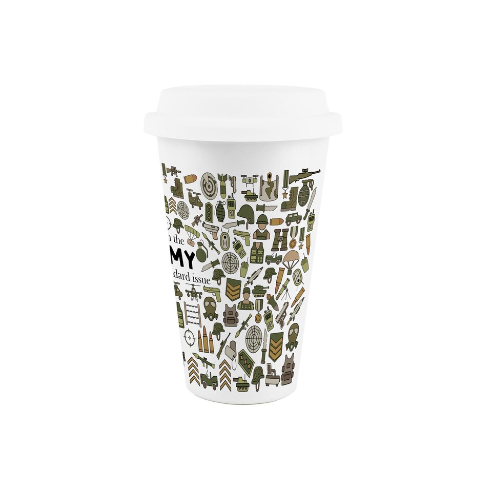 image 1 of Novelty Army Ceramic Travel Mug - Reusable Drinks Cup Gift