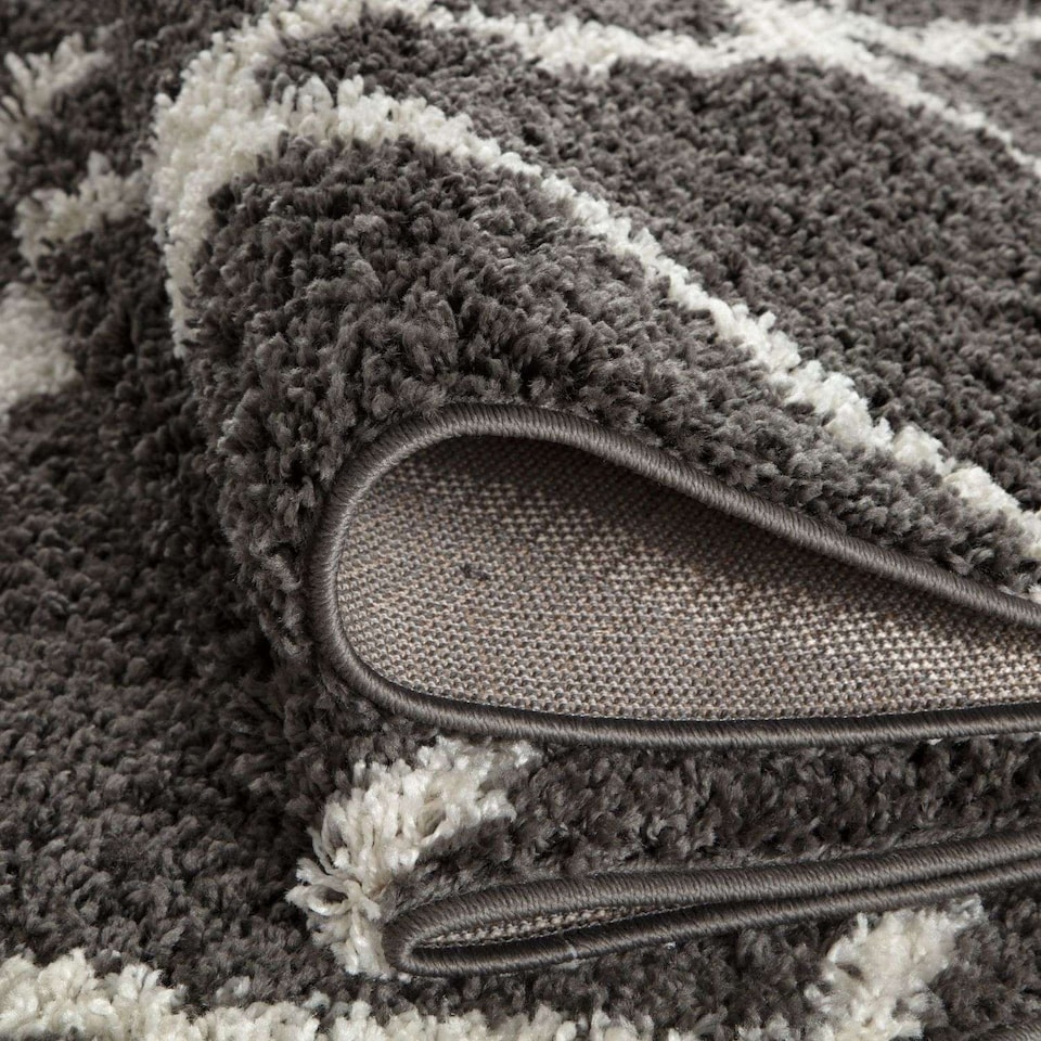 image 1 of The Rugs Moroccan Collection Soft High Pile Shaggy Lattice Floor Rugs and Runners Living Room