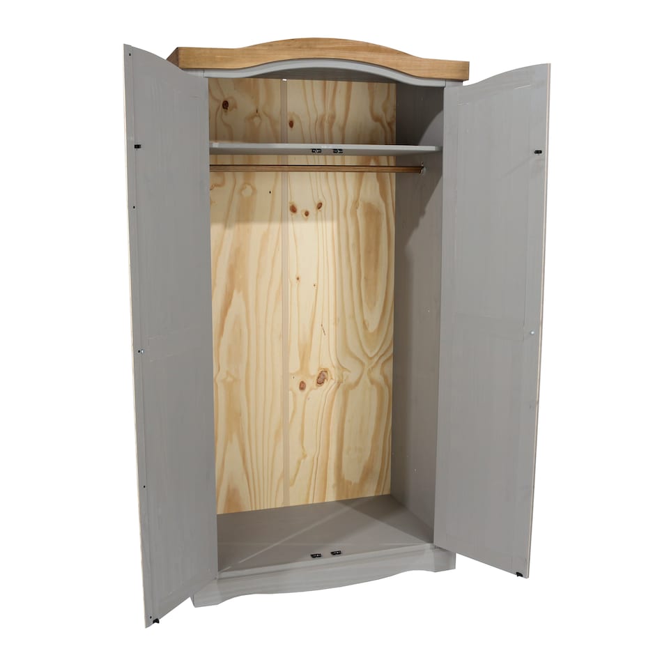 image 1 of Premium Corona 2 Door Wardrobe in Mexican Pine, Classic Design with Metal Hardware | Grey | Grey | One Size | 1